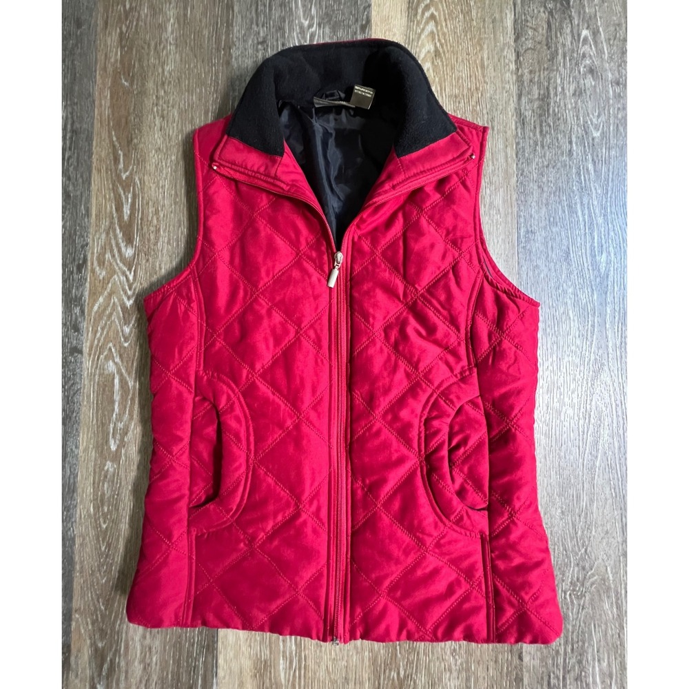 Jane Ashley Quilted Vest Womens Small Red Fleece Line Full Zip Sleeveless Jacket